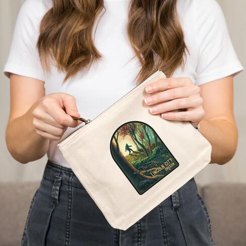 Lincoln City, Oregon, Wanderer, Bigfoot in Forest, 100% Cotton Zipper Pouch, Travel Accessory, Go Bag in Saudi Arabia