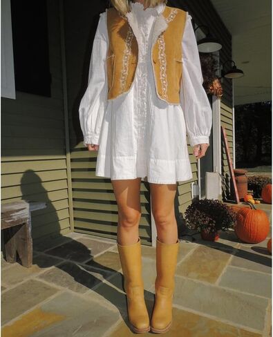 DOEYG Banana Knee High Boots for Women Square Toe Riding Boots Chunky Block Heel Tall Boots Pull on Wide Calf Comfortable Motorcycle Biker Boots Yellow Size 9 in Kuwait