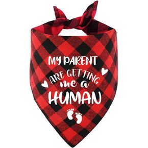 Funny Red Plaid Cotton Pet Dog Bandana, My Parents are Getting me a Human, Pet Dog Pregnancy Announcement Prop Triangle Bibs Accessories for Dog Lovers Owner Gift