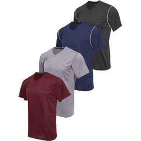 4 Pack Workout Shirts for Men, Active Athletic Performance V Neck Gym T Shirts
