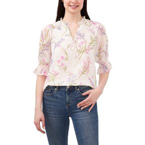 CeCe Elbow Sleeve Split-Neck Blouse