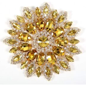 Crystal Glass Rhinestones Decoration, Crystal Flower Buttons Brooches for Wedding Decoration DIY Hair Accessories Gold Base(Yellow Golden Base)
