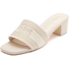 صنادل Vodvob النسائية بكعب منخفض مكتنز ومفتوحة عند الأصابع سهلة الارتداء على الكعب، صنادل منسوجة ومطرزة صيفية أنيقة منزلق على الموضة in Kuwait