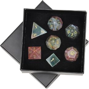 mookaitedecor 7 PCS Rose Quartz Crystal Polyhedral DND Dice Set, Polished Tumbled Stones Dices for RPG MTG Table Games Home Decoration