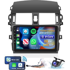 [8 CORE 2G+64G] Car Radio for Toyota Corolla 2009-2013 with Wireless Apple Carplay/Android Auto, 9 Inch Android 13 IPS Touch Screen Car Stereo, Bluetooth, GPS Navi, WiFi, SWC, DSP + Backup Camera