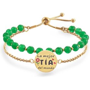 LParkin Doble Cuenta Pulsera Regalos la mejor Tía del mundo، Pulsera Personalizada Mujer Acero Inoxable Ajustable، Regalo Cumpleaños Original، Oro