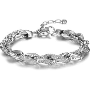 MORGAN & PAIGE Cubic Zirconia Rope Chain Bracelet 7.25" + 1.5" Extention - Choise of Width and Color