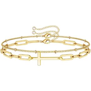 Cross Bracelets for Women 14k Gold Plated Adjustable Trendy Bracelet Gifts for Girls Jewelry