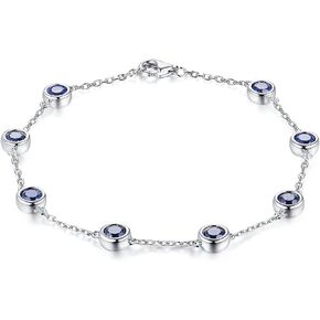 Blue Sapphires 18cm Bracelet 925 Sterling Silver 4.0mm Sapphire Gemstone Bracelets For Women Rhodium Plated Jewelry