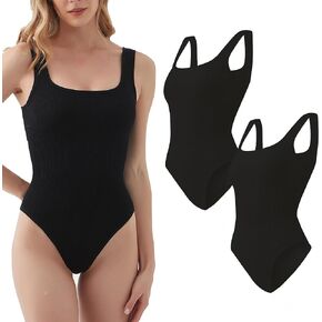 Women's 2/3 Piece Bodysuits Sexy Ribbed Sleeveless, One Piece Square Neck Sleeveless Tank Tops Bodysuits