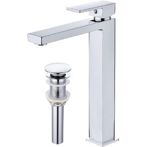Tall Bathroom Faucet for Vessel Sink, NEWRAIN Modern Single Handle Matte Black Bathroom Vessel Faucet with pop up Drain Stopper