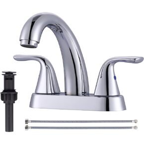 Chrome 4-Inch Centerset Bathroom Faucet with 2 Handles, Modern Design, Durable Ceramic Valve, Easy Installation, 5-Year Warranty