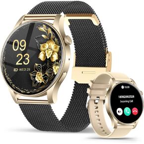 ساعات ذكية 2024 للنساء (الرد/إجراء مكالمة)، ساعة ذكية AMOLED مقاس 1.43 بوصة تعمل بنظام Android IOS، مقاومة للماء IP67، أكثر من 120 وضعًا رياضيًا، متتبع أنشطة اللياقة البدنية، مراقب معدل ضربات القلب أثناء النوم، ذهبي in Kuwait