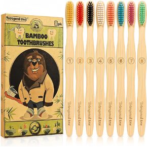 Bamboo Toothbrushes (8 Count) BPA Free Soft Bristles Natural Toothbrush Set - Biodegradable & Compostable Eco-Friendly Wooden Toothbrush