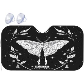 SUPLUCHOM Windshield Sun Shade Black White Butterfly Moon Tarot Car Front Window Sunshade Blocker UV Visor Retractable Automotive Sunshades for Vehicle SUV Truck Protector