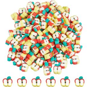 SUNNYCLUE 1 Box 200pcs Polymer Clay Beads Fruit Red Apple Beads Fruit Clay Bead Apple Slice Shape Loose Beads Fruits Theme Spacer Beads for Jewelry Making Bracelet Keychain Necklace DIY Craft Gift