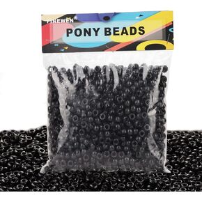 Black Pony Beads(1200Pcs 6x9mm) Hair Beads,Pony Beads Bulk,Beads for Bracelets Making,Beads for Hair Braids (Black) in Kuwait