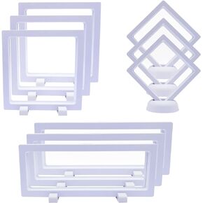 9PCS 3D Floating Display Case, Challenge Coin Display Stand Holder Frames Transparent PE Jewelry Storage Box Large Suspension Frames for Medal, Medallion, Stamps (Black)