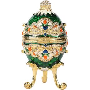QIFU Vintage Faberge Egg Style Enamel Trinket Box Hinged, Unique Gift for Family(QF5063B)