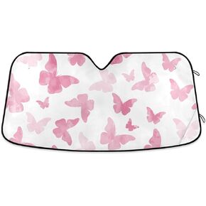 xigua Watercolor Pink Butterfly Car Sun Shade with Foldable UV Ray Sun Visor General Purpose Front Windshield Sun Shade Protector for Keep Your Car Cool (55" x 27.6")