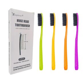 EasyHonor Huge Head Toothbrush, Medium Soft Toothbrush for Adult, Charcoal Toothbrush (Charcoal Bristles,8 Packs).