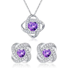 Iefil Birthstone Necklace and Birthstone Earrings Set