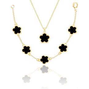 Four Leaf Clover Necklace and Bracelet Set for Women Lucky Flower 14K Gold Jewelry