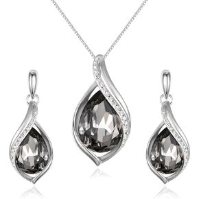 EleQueen Austrian Crystal Teardrop Pendant Necklace Dangle Earrings Jewelry Sets for Women Her, Valentine's Day/Mother's Day/Christmas Jewelry Gift for Girlfriend/Mom
