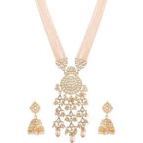 I Jewels 18k Gold Plated Indian Wedding Bollywood Kundan Pearl Studded Long Necklace Set For Women (ML295-98)