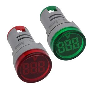 Round LED Voltage Meter Indicator – AC20-500V, 22 mm Digital Voltmeter for Home or Industrial Equipment and Mount Panels in Operating Rooms and Distribution Boxes (1 Red and 1 Green)
