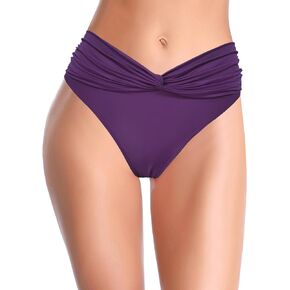 SHEKINI Women's Bikini Bottom Twist Front Swimsuits High Waisted Ruched Swim Bottoms