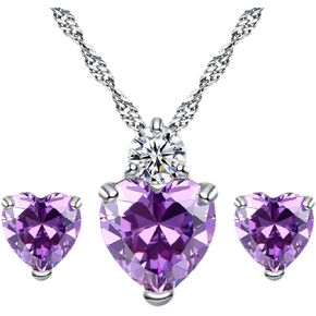Harlorki 925 Silver Plated Cubic Zirconia Shiny Rhinestone Love Heart Pendent Necklace Stud Earrings Jewelry Set for Women Lady