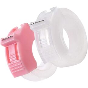Healifty 2 Sets Tape Dispenser with Tape Mini Plastic Tape Cutter Portable Tape Holder Stationery Supply for Office Student Home School Transparent/Pink