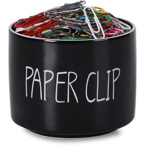 Ceramic Paper Clip Holders, Farmhouse Binder Clip Dispenser Organizer for Desk ,Cute Office Push Pins Holder, 8oz (Black)