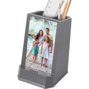 OLizee® Pencil Holder with Photo Frame Pen Organizer Stand with Phone Holder Pen Cup Organizer Makeup Brush Remote Control Storage Box Office Pen Holder for Desk
