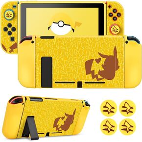 DLseego Pika Protective Case for Switch New Model, Dockable Soft Shell Cute Cover Case for Pika Joycon Controller with 4PCS Thumb Grips Caps - Yellow Switch