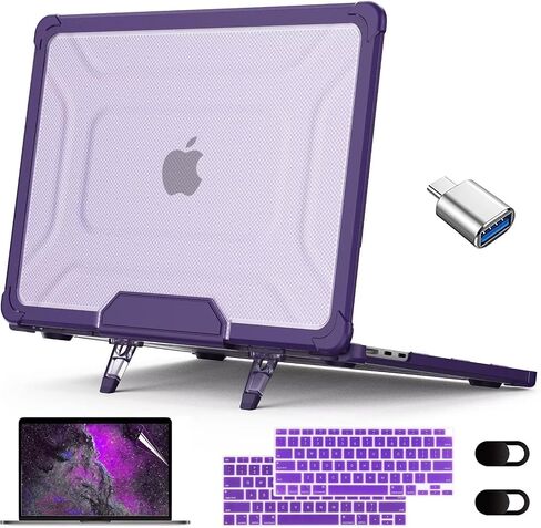 حافظة CISSOOK لجهاز MacBook Air 13 بوصة 2021 2020 2019 2018 الإصدار A2337 M1 A2179 A1932، غطاء صلب واقٍ عالي التحمل مقاوم للصدمات مع مسند قابل للطي لجهاز MacBook Air 13 مع معرف اللمس، أرجواني in Saudi Arabia