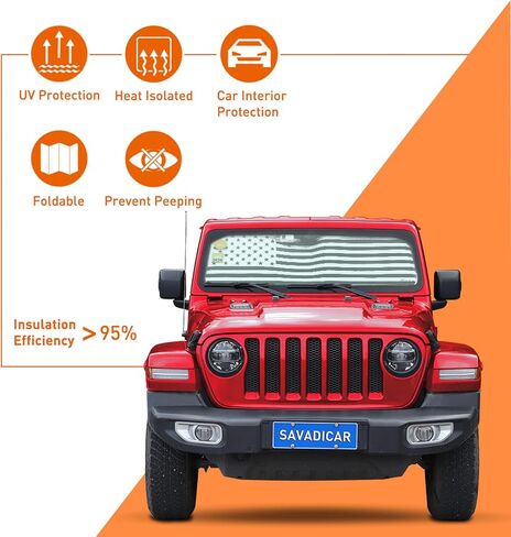 Savadicar Windshield Sun Shade for 2018-2024 Jeep Wrangler JL JLU & Gladiator JT, Sunshades Heat Shield, Aluminum Foil Triple Laminate Structure, Silver in Saudi Arabia