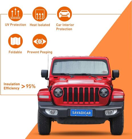 Savadicar Windshield Sun Shade for 2018-2024 Jeep Wrangler JL JLU & Gladiator JT, Sunshades Heat Shield, Aluminum Foil Triple Laminate Structure, Silver in Saudi Arabia
