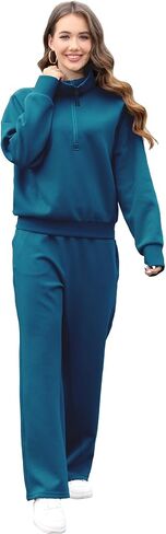 Lounge Women's 2 Piece Outfits Sweatsuit Set Oversized Half Zip Wide Leg Joggers Long Sleeve Tracksuit in Saudi Arabia
