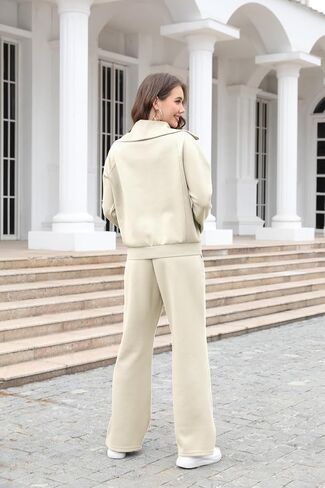 Lounge Women's 2 Piece Outfits Sweatsuit Set Oversized Half Zip Wide Leg Joggers Long Sleeve Tracksuit in Saudi Arabia