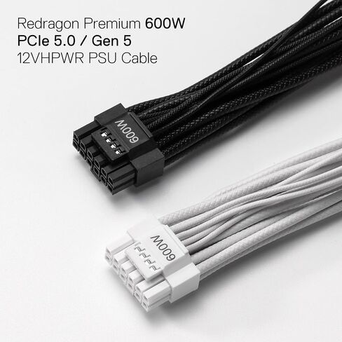 Redragon PSU007 Premium 600W PCI-e 5.0 GPU Power Cable, 72 CM Sleeved PSU Cable w/ 16pin(12+4) 12VHPWR Connector for PCIe 5.0 GPUs 3090TI/4070TI/4080/4090TI in Saudi Arabia