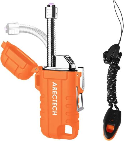 ARECTECH Electric Lighter Rechargeable Arc Lighter, Waterproof Plasma Lighter with Flexible Neck,Windproof Lighter Flameless for Candle Outdoor Camping (Black) in Saudi Arabia