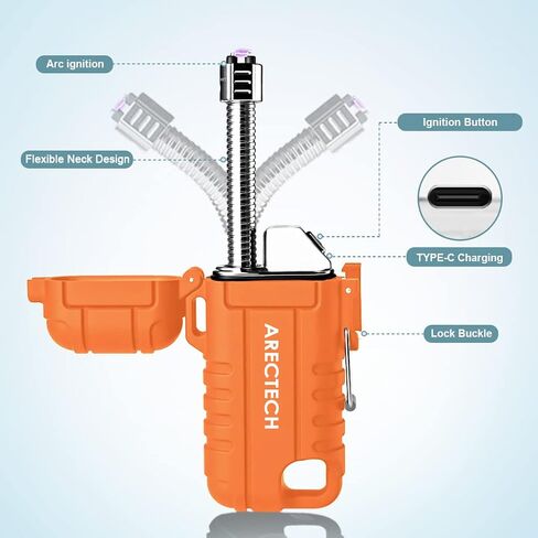 ARECTECH Electric Lighter Rechargeable Arc Lighter, Waterproof Plasma Lighter with Flexible Neck,Windproof Lighter Flameless for Candle Outdoor Camping (Black) in Saudi Arabia