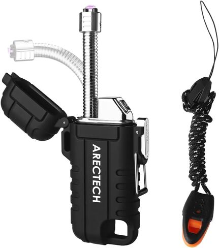ARECTECH Electric Lighter Rechargeable Arc Lighter, Waterproof Plasma Lighter with Flexible Neck,Windproof Lighter Flameless for Candle Outdoor Camping (Black) in Saudi Arabia