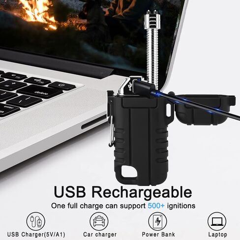 ARECTECH Electric Lighter Rechargeable Arc Lighter, Waterproof Plasma Lighter with Flexible Neck,Windproof Lighter Flameless for Candle Outdoor Camping (Black) in Saudi Arabia