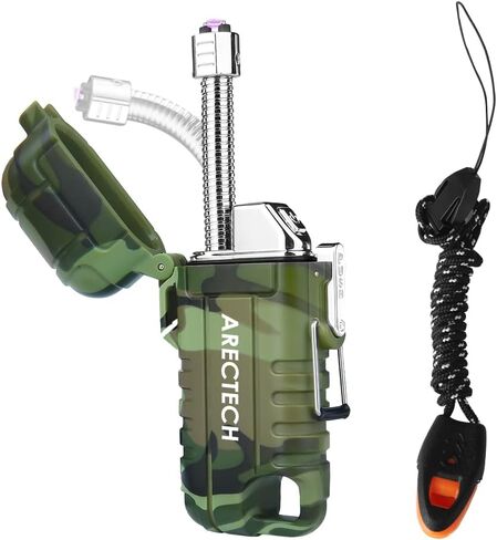 ARECTECH Electric Lighter Rechargeable Arc Lighter, Waterproof Plasma Lighter with Flexible Neck,Windproof Lighter Flameless for Candle Outdoor Camping (Black) in Kuwait