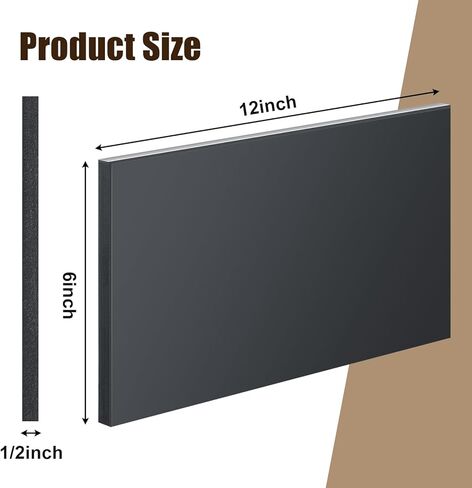 1 Pcs Black HDPE Plastic Sheet, HDPE Sheet 1/2" Thick, Size 6" x 12", High Density Polyethylene Sheet Solid Plastic Block for DIY Projects for Machining Home, 1/2" x 6" x 12" in Kuwait