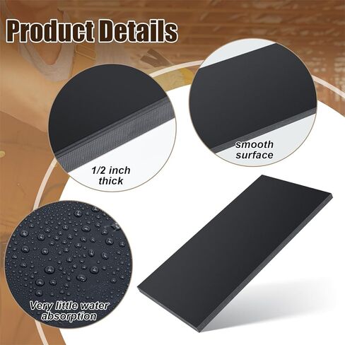 1 Pcs Black HDPE Plastic Sheet, HDPE Sheet 1/2" Thick, Size 6" x 12", High Density Polyethylene Sheet Solid Plastic Block for DIY Projects for Machining Home, 1/2" x 6" x 12" in Kuwait