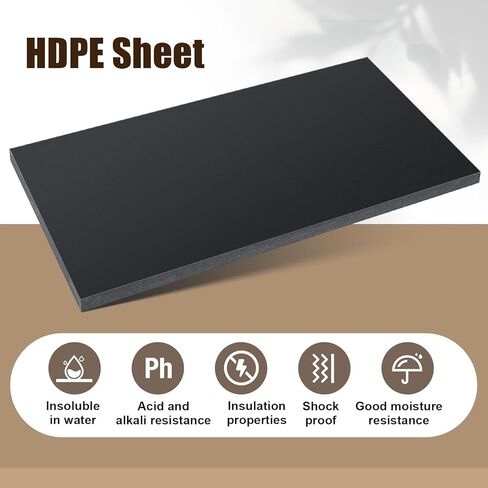 1 Pcs Black HDPE Plastic Sheet, HDPE Sheet 1/2" Thick, Size 6" x 12", High Density Polyethylene Sheet Solid Plastic Block for DIY Projects for Machining Home, 1/2" x 6" x 12" in Kuwait